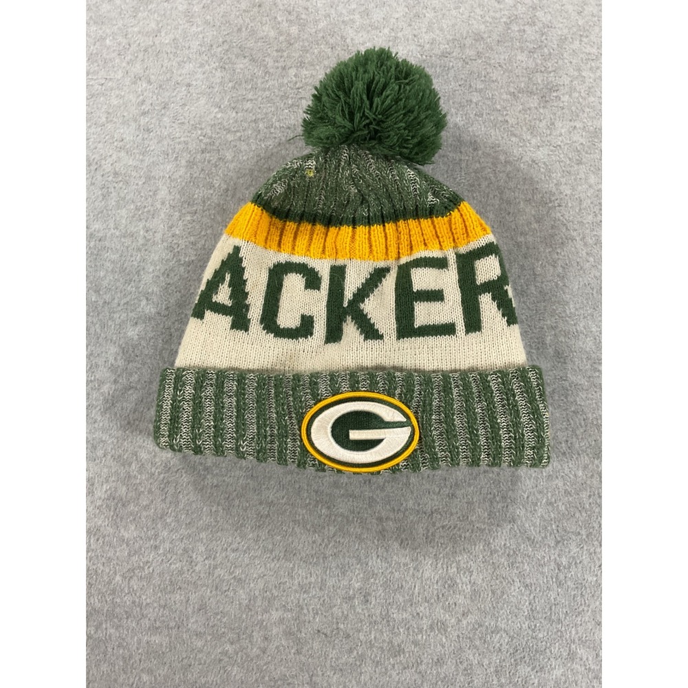 New Era Green Bay Packers NFL Knit Beanie Pom Hat Fleece Lined Green Gold OSFM